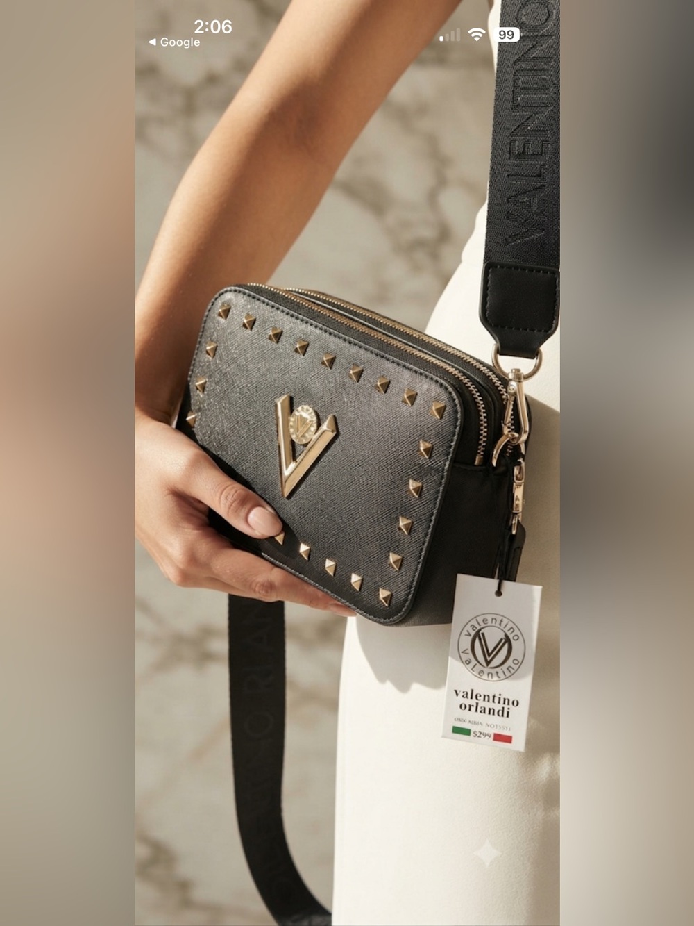 NWT Valentino Orlandi Black Gold Studded Camera
Crossbody Bag